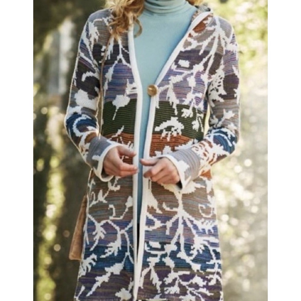 Soft Surroundings Loveland Jacquard Hooded Sweater Duster Cardigan Medium